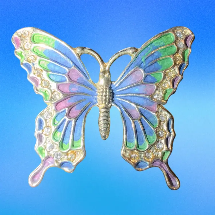Vintage Multi Colored High End Enamel Butterfly  Pin Brooch