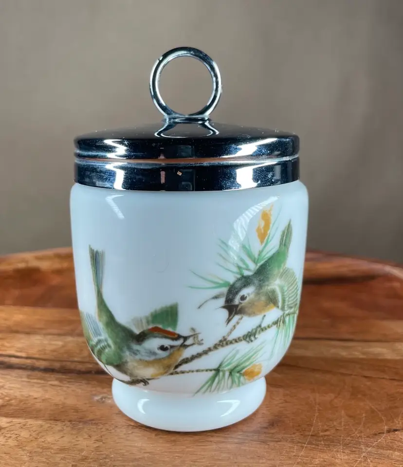 Royal Worcester Porcelain Egg Coddler With Metal Lid Birds Kitchen Decor