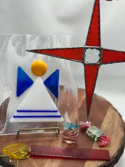 Angel Fused Glass Trinket Plate, Flickering Candle Catcher & Stained Glass Star