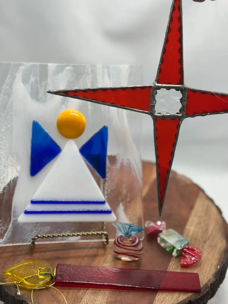 Angel Fused Glass Trinket Plate, Flickering Candle Catcher & Stained Glass Star