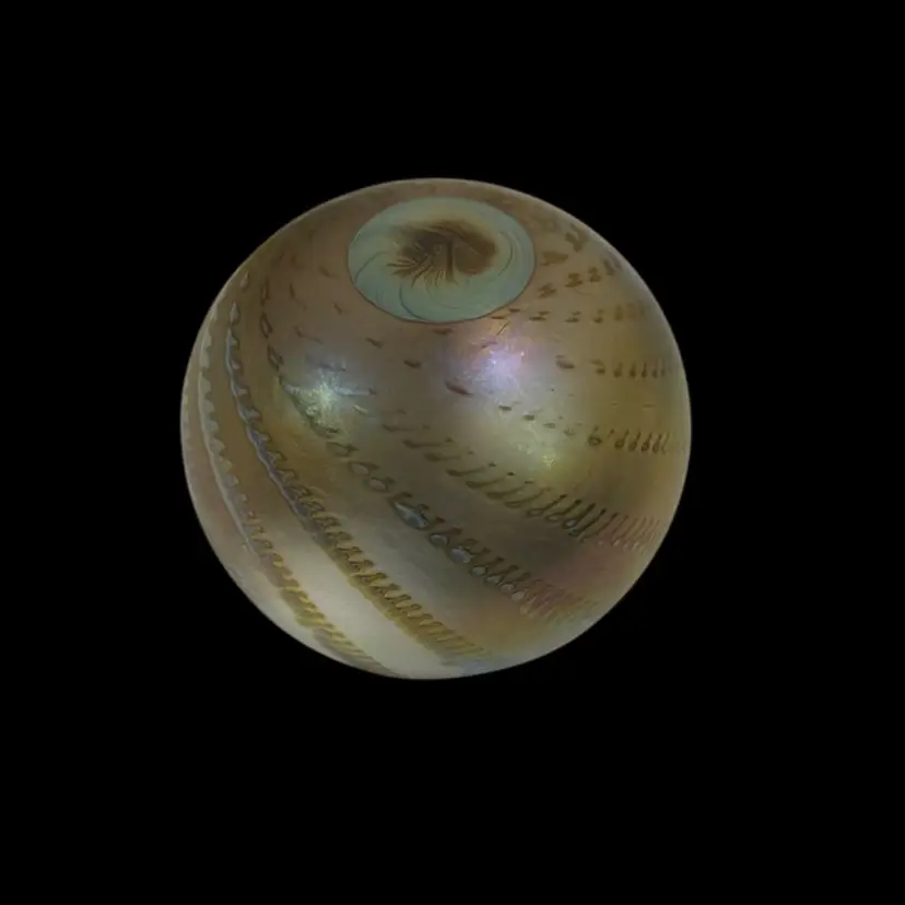 1983 Roland R Correia Iridescent Pulled Swirl Signed & Numbered  Paperweight - # D.496