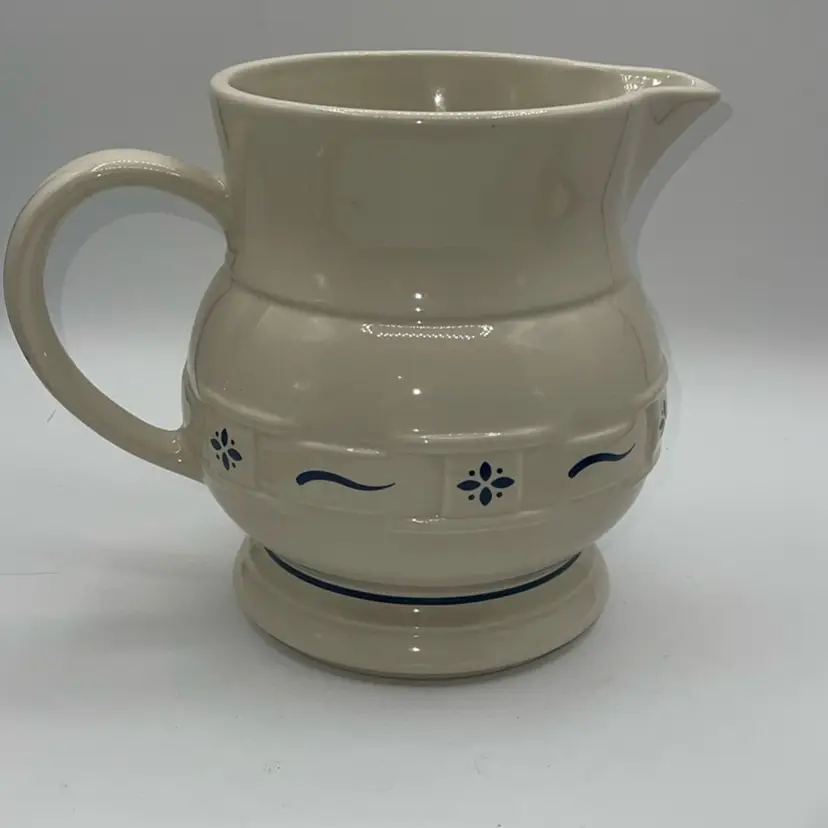 Longaberger Baskets Pottery Classic Blue woven Juice Pitcher 7 Tall