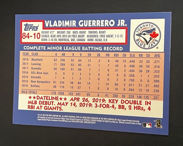 Vladimir Guerrero Jr 2019 Topps Update 1984 Topps Baseball #84-10 Rookie RC Toronto Blue Jays
