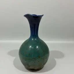 Ombre Mottled Blue Green Metallic Speckled Decorative Bud Vases - 6”