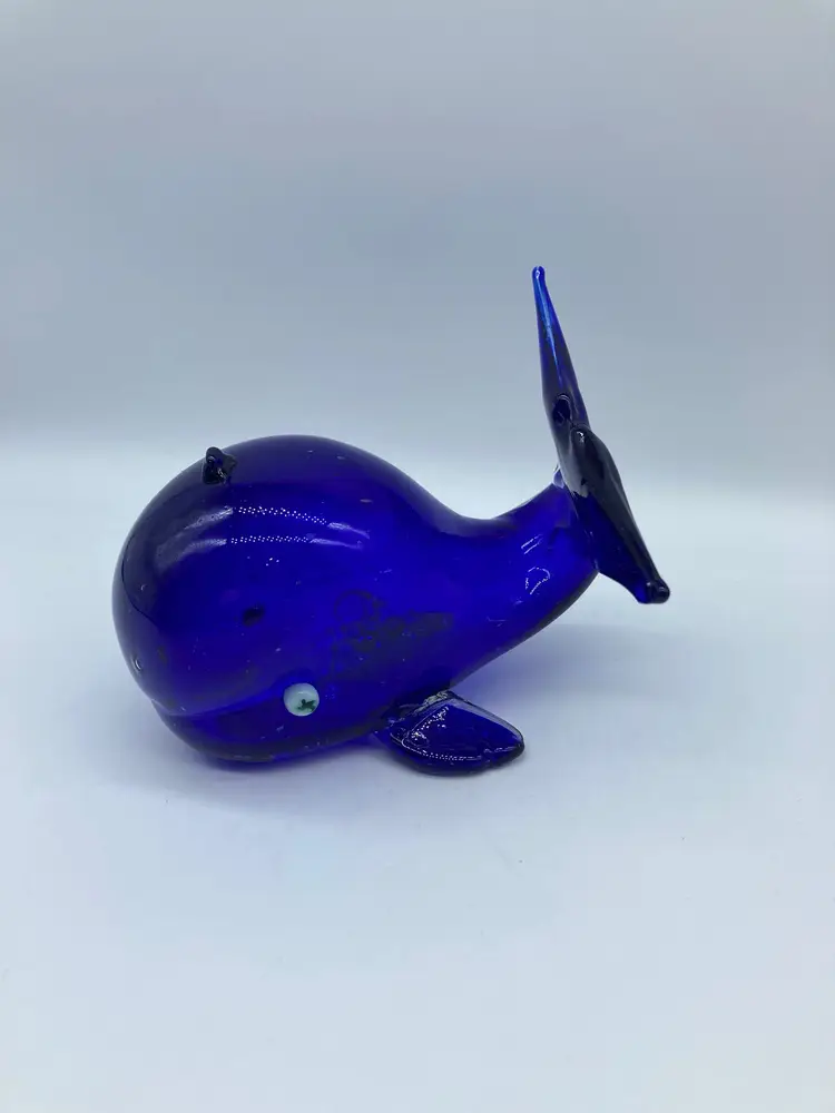 Cobalt Blue Glass Whale Decor