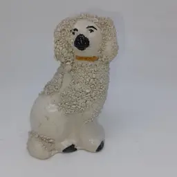 1870's Small Antique English Beswick Staffordshire Poodle Dog Ceramic Statue