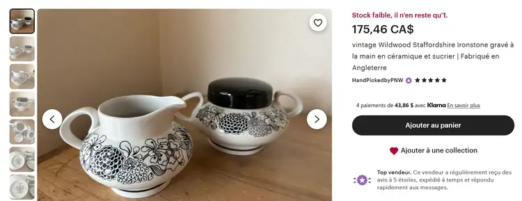 Wildwood Staffordshire Hand Engraved Ironstone Creamer & Sugar Bowl