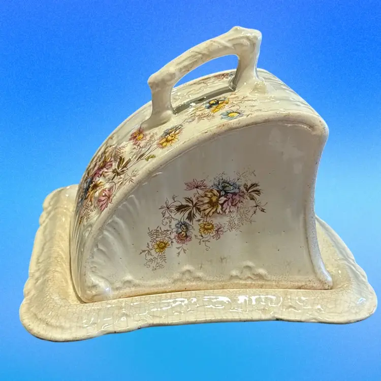 Antique Porcelain Floral Cheese Cloche  German