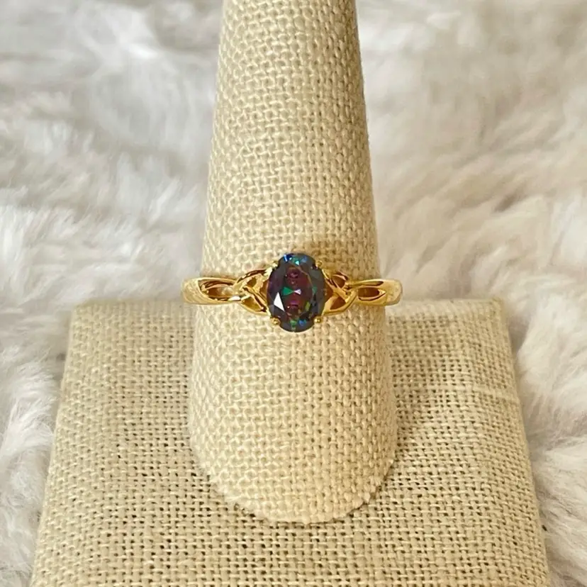Sterling Silver Gold filled Charmed Oval Rainbow CZ Ring
