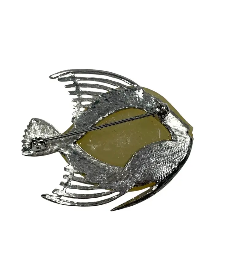 Jelly Belly Fish Light Yellow Silver Toned Brooch