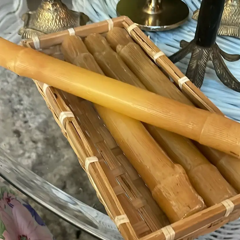 10” Bamboo Patterned Taper Candles Rattan Basket Of 4 From Midwest Of Cannon Falls