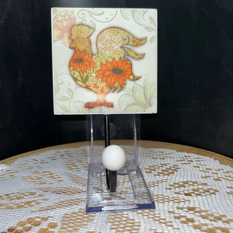 Floral Rooster Metal Hook With Glass Ball End