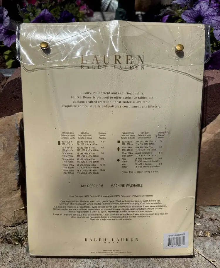 Lauren Ralph Lauren Home Tablecloth Oblong Rectangle Paisley Sage 70x104" NIP