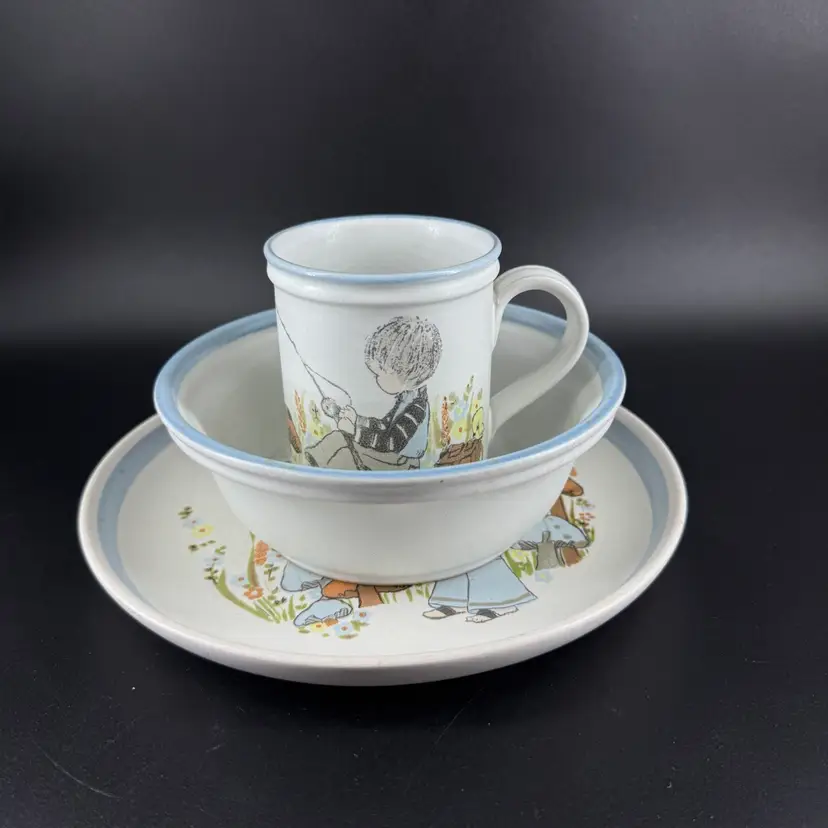 Denby England Dream Weaver Children's Plate Bowl Cup Set