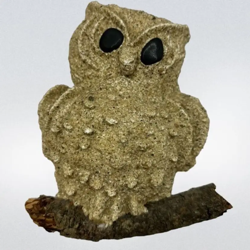 Vintage Handmade Speckled Textured Owl On Branch Approx 5”