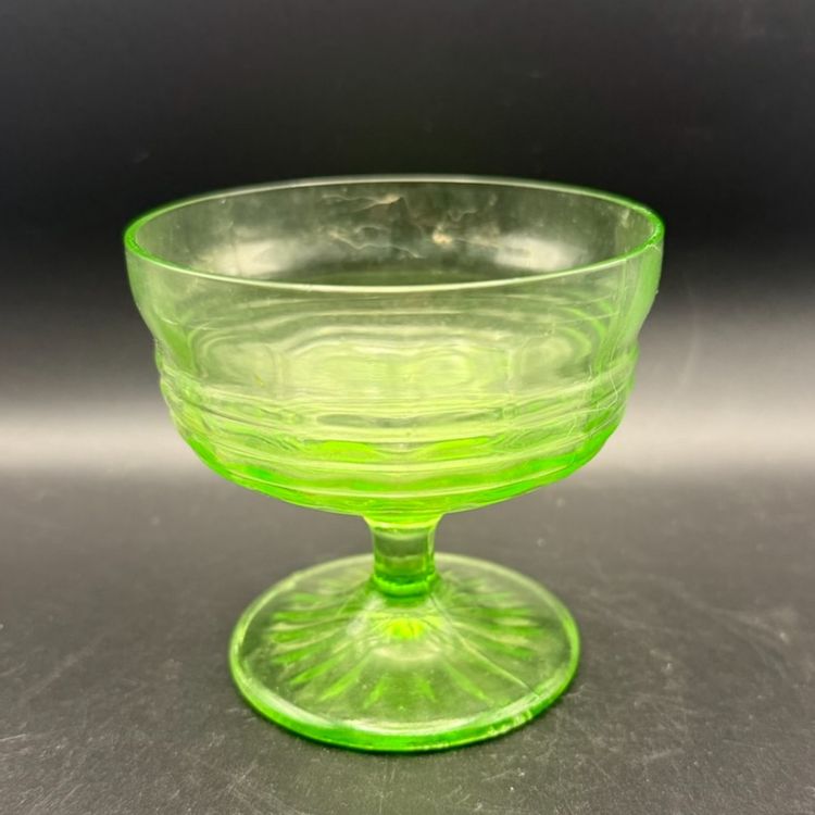 Vaseline Glass Ribbed Sherbert Cup With A Fluted Base.