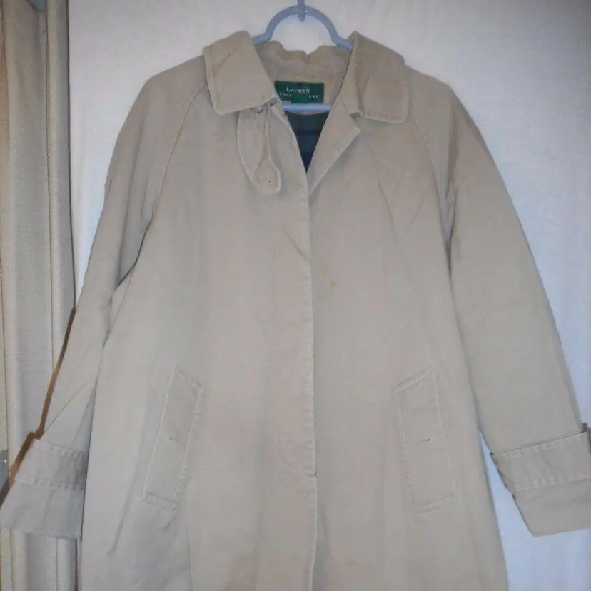 Lauren by Ralph Lauren Plaid Lined Beige Coat Size M 100% cotton