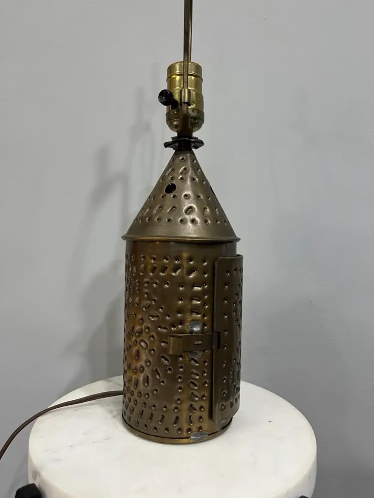 Vintage 1950's Hand Punched Revere Farmhouse Cottagecore 3-Way Rustic Table Lamp