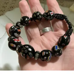 Beautiful Millifiori Glass Beaded Macrame Adjustable Bracelet