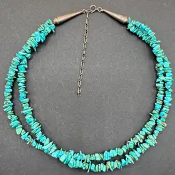 Relios Southwestern Sterling .925 And Genuine Turquoise Two Strand Necklace Extendable To 21”
