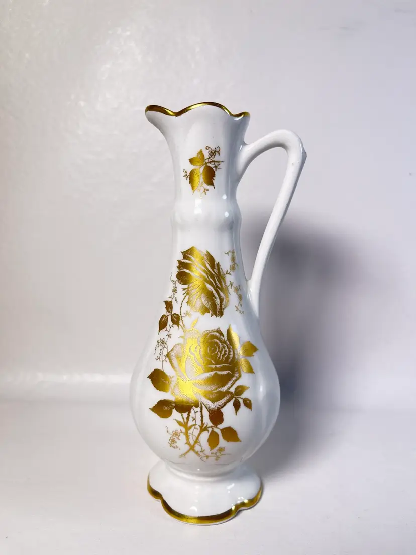 Vintage Old Foley James Kent Staffordshire English Gold Rose Pitcher Vase