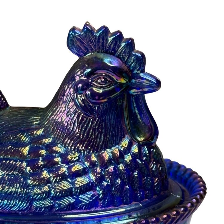 Westmoreland Cobalt Blue Carnival Glass Hen On Nest  Split Tail Candy/Nut/Trinket Dish
4-3/4” T x 5.5” L x 4-1/4” W