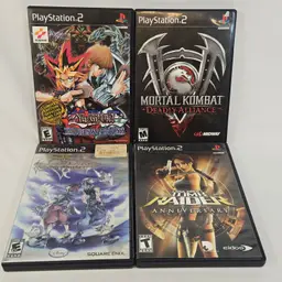 Lot of 4 PlayStation 2 Games – Yu-Gi-Oh Duelists, Mortal Kombat, Kingdom Hearts, Tomb Raider