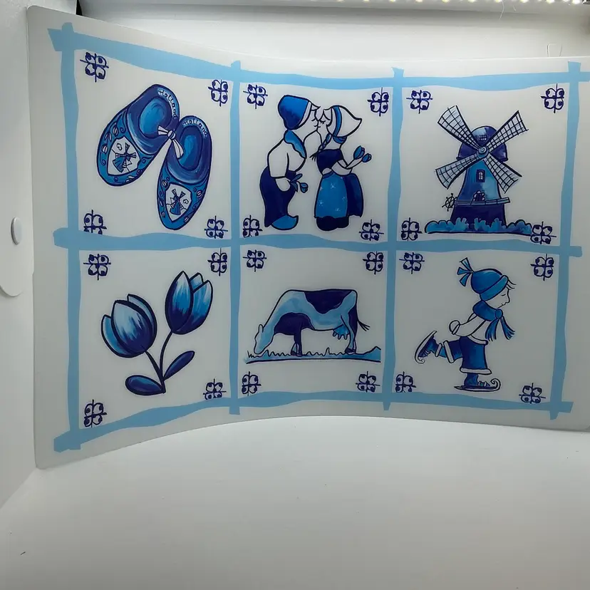 Holland Royal Delft Blue & White Set of 2 Plastic Placemats Windmill Tulip Dutch