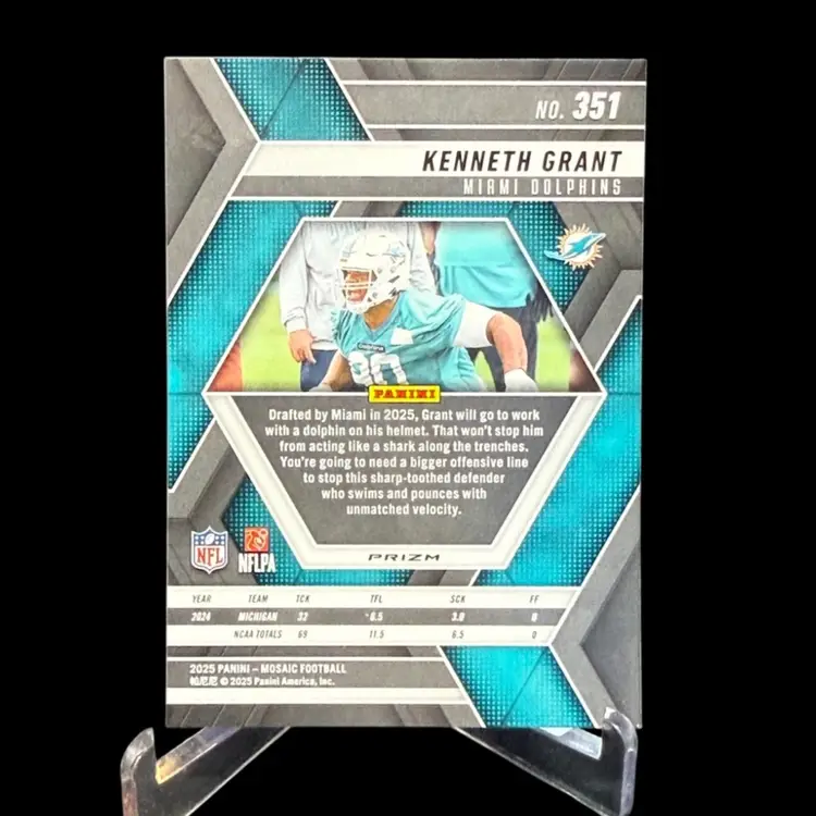 Kenneth Grant 2025 Panini Mosaic #351 Reactive Purple RC Rookie Miami Dolphins