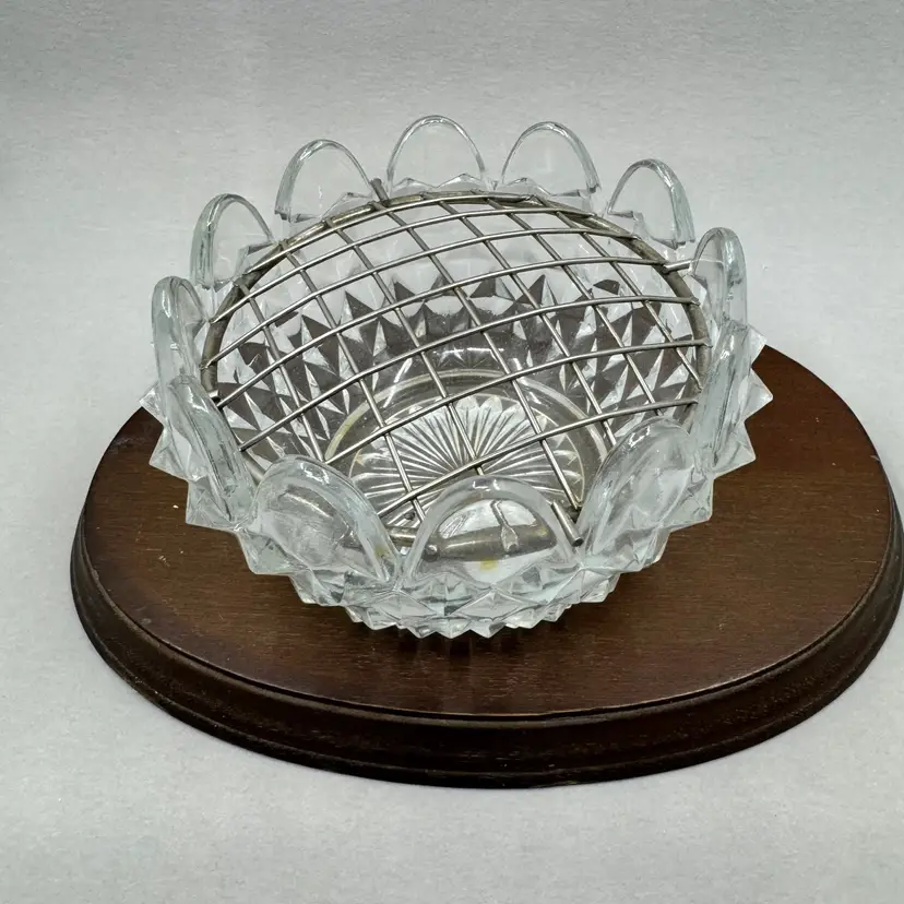Antique Antique EAPG pressed glass rose bowl with metal flower frog