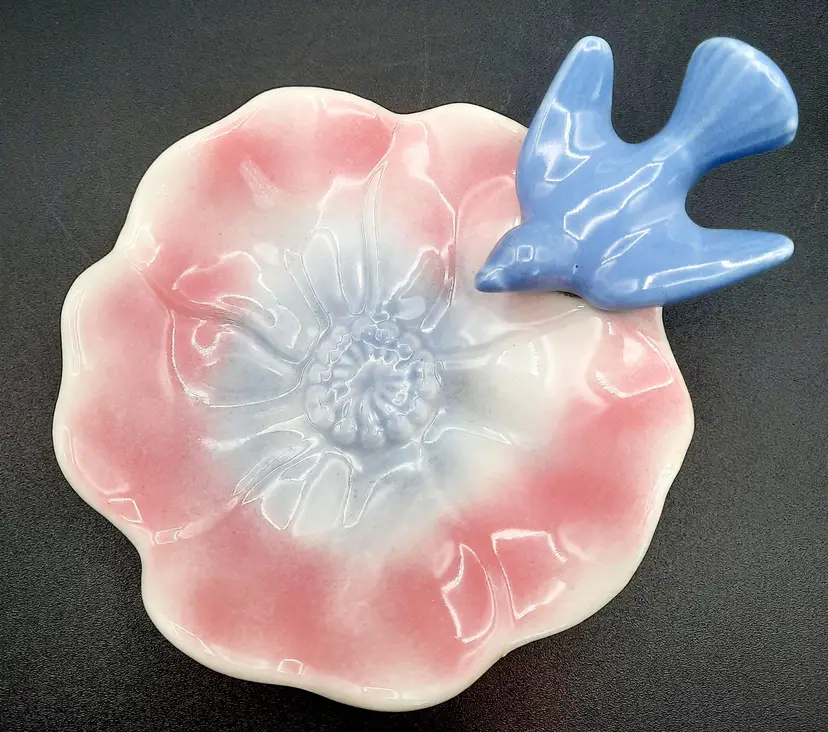 Royal Copley Flower Bird Pink Blue Trinket Dish