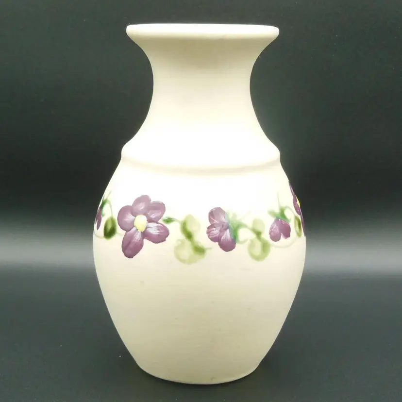 Vintage Gabriel-Sweden, Stengods, Hand Made & Painted 'Violets' Art Pottery Vase Signed & Numbered