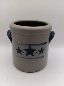 Rowe Pottery Works Salt-glazed Stoneware Crock with 3 Star Desigm