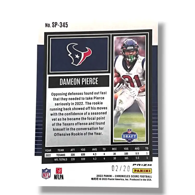 2022 Panini Chronicles Score Dameon Pierce Red Zone RC 02/20 #SP-345