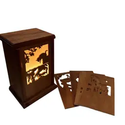 Wooden Shadow Box Hand Crafted by Harold Byars w/ 5 Holiday Wood Slides Backlit