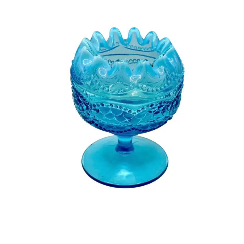 Northwood Blue Opalescent Beaded Pearls & Scales Ivy/Rose Bowl