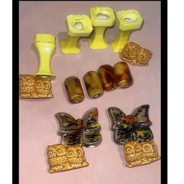 LOT 14 VTG MCM Macrame Beads Large OWLS BUTTERFLYS SINKS ORANGE BROWN