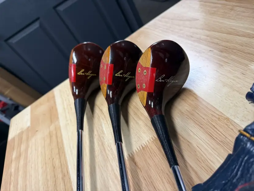 Vintage Ben Hogan Persimmon Wood At 1,3,4 All Original With Head Covers