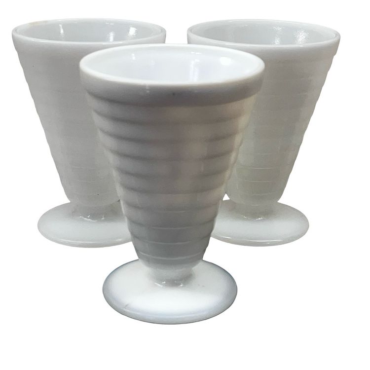 020 Set 3 Vintage Rubbed Milk Glass Ice Cream Cups