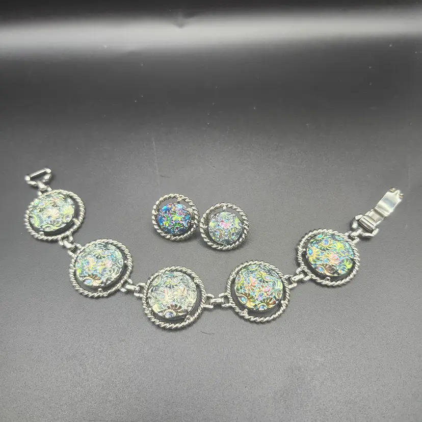 Vintage Sarah Coventry Northern Lights Jewelry Set- Bracelet & Clip Earrings
