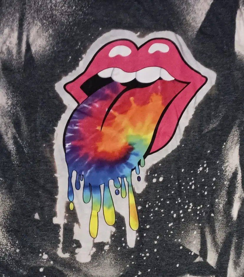 Rolling Stones Lips Rainbow Tougue x Tasties t-shirt tie dye guitar rock