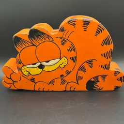 Vintage 90s Hand Painted Garfield Wooden Pencil Holder Desk Organizer Orange