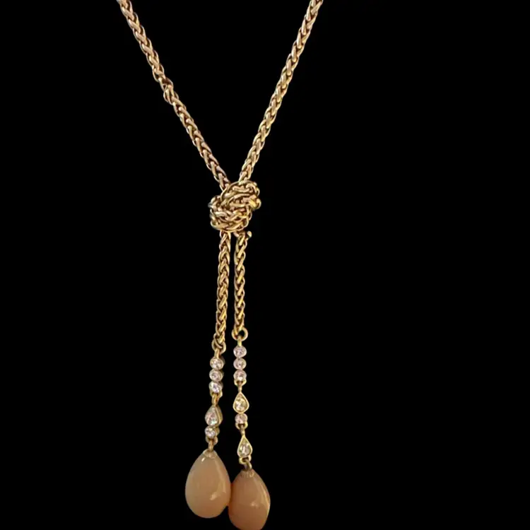 Vintage Estate High end Gorgeous Long Lariat Double Handing Glass Stones Necklace