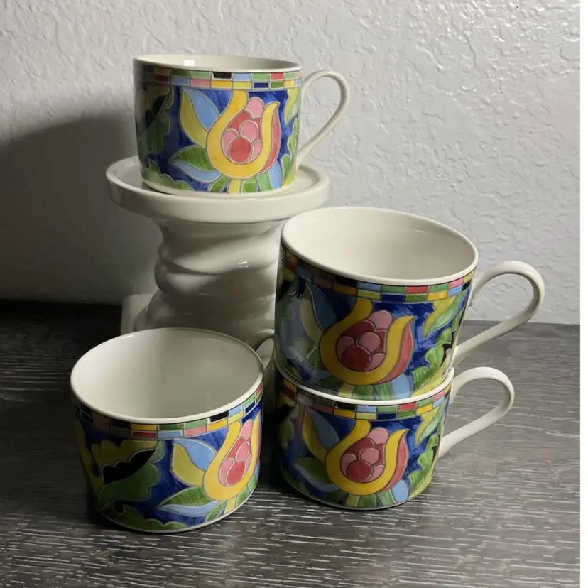 Stoneware Mugs Fantasia Pattern - Set Of 4