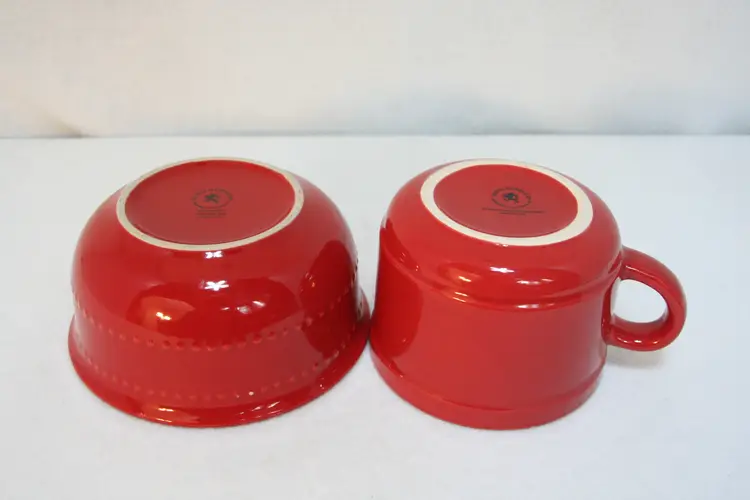 Royal Norfolk Red Beaded Edge Bowl Soup Cereal Holiday Coffee Tea Cup Mug Set-2