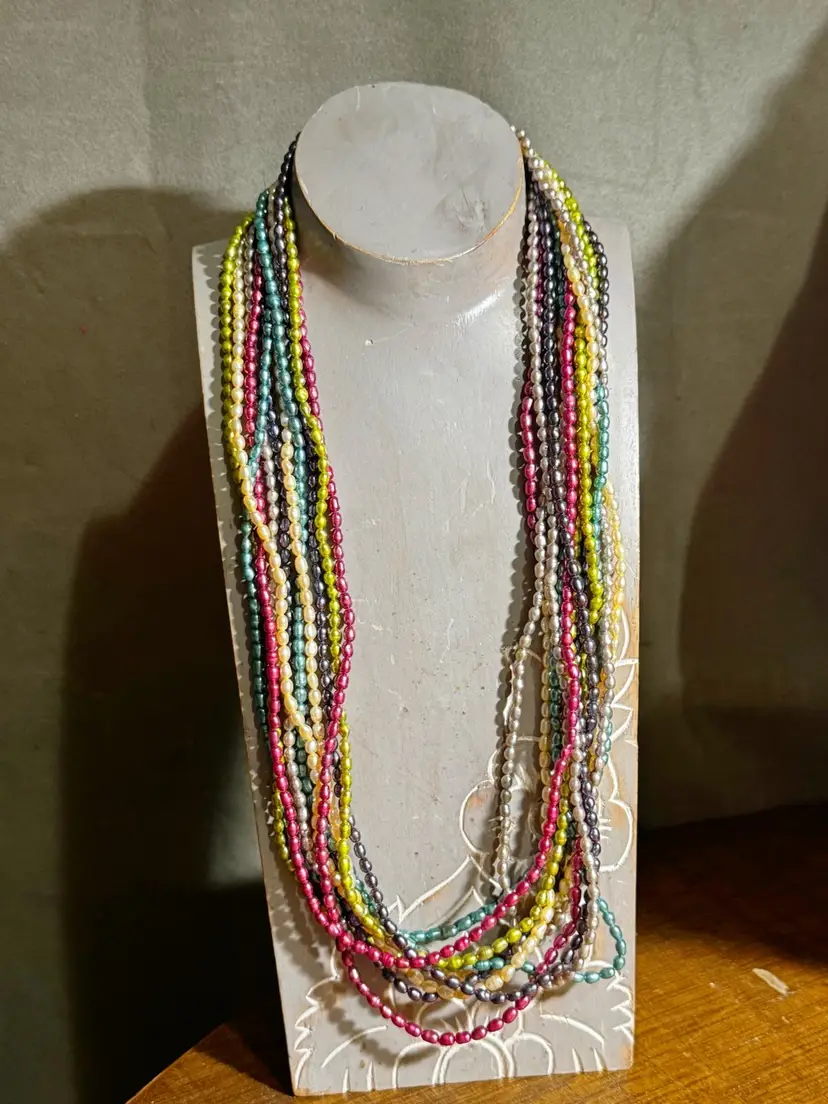 Amazing 14k Colorful Seed Pearl Necklace 48”