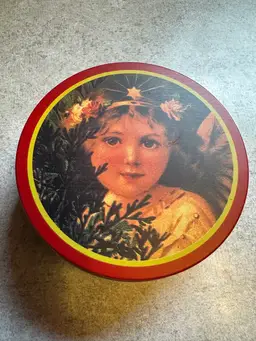 Vintage decorative tin coaster with Victorian-style child portrait. Tin With Set Of 6 Coasters.