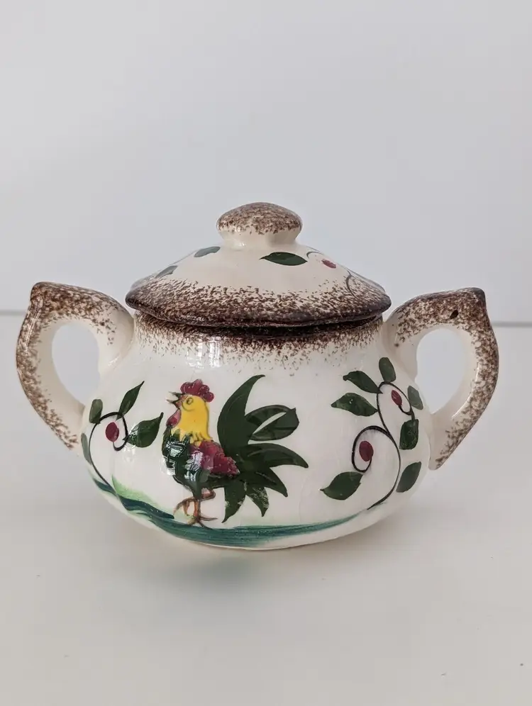 Vintage Mid Century Napco Japan Chicken Rooster Covered Sugar Dish and Creamer