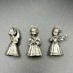 Vintage Miniature Pewter Girl Band Trio Set Violin Mandolin And Songbook