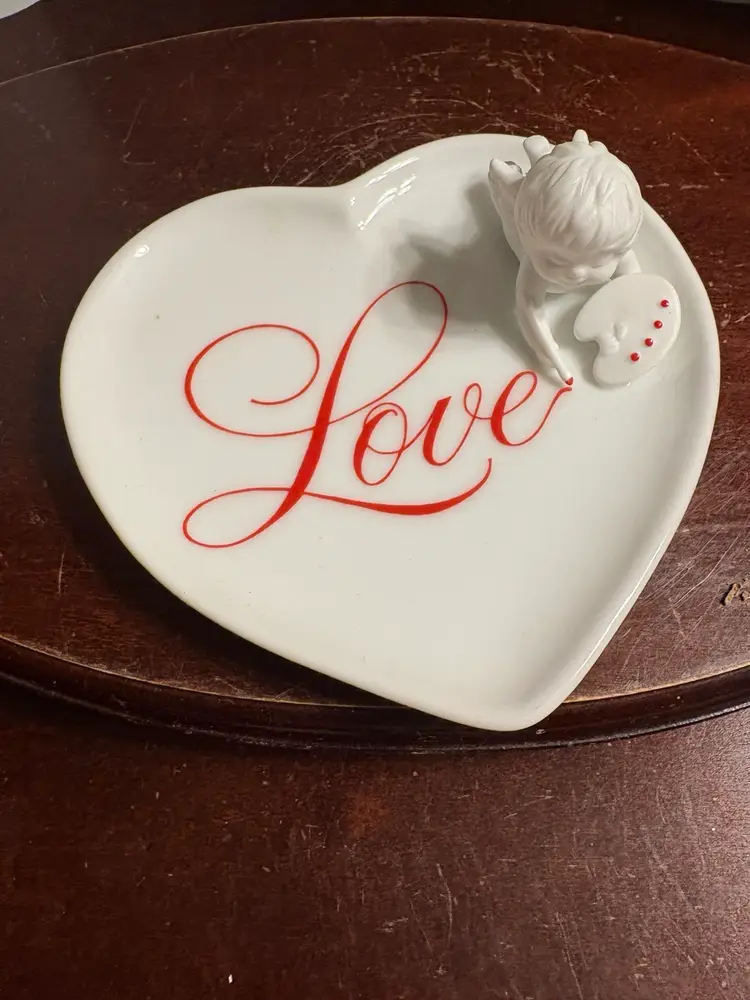 NOS Cupids Message Porcelain Trinket Dish